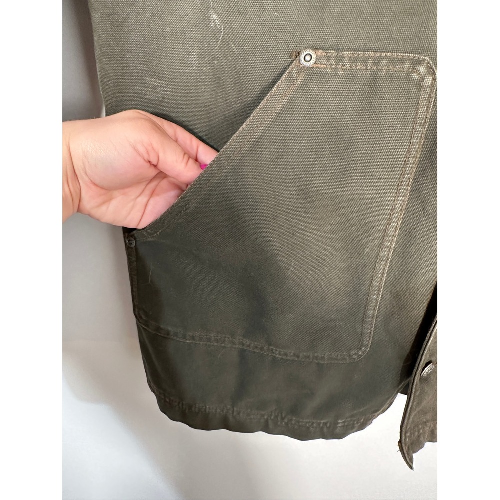 Sorel Mens Olive Green Canvas Workwear Chore Coat Distressed Rugged Jacket M - Picture 4 of 11